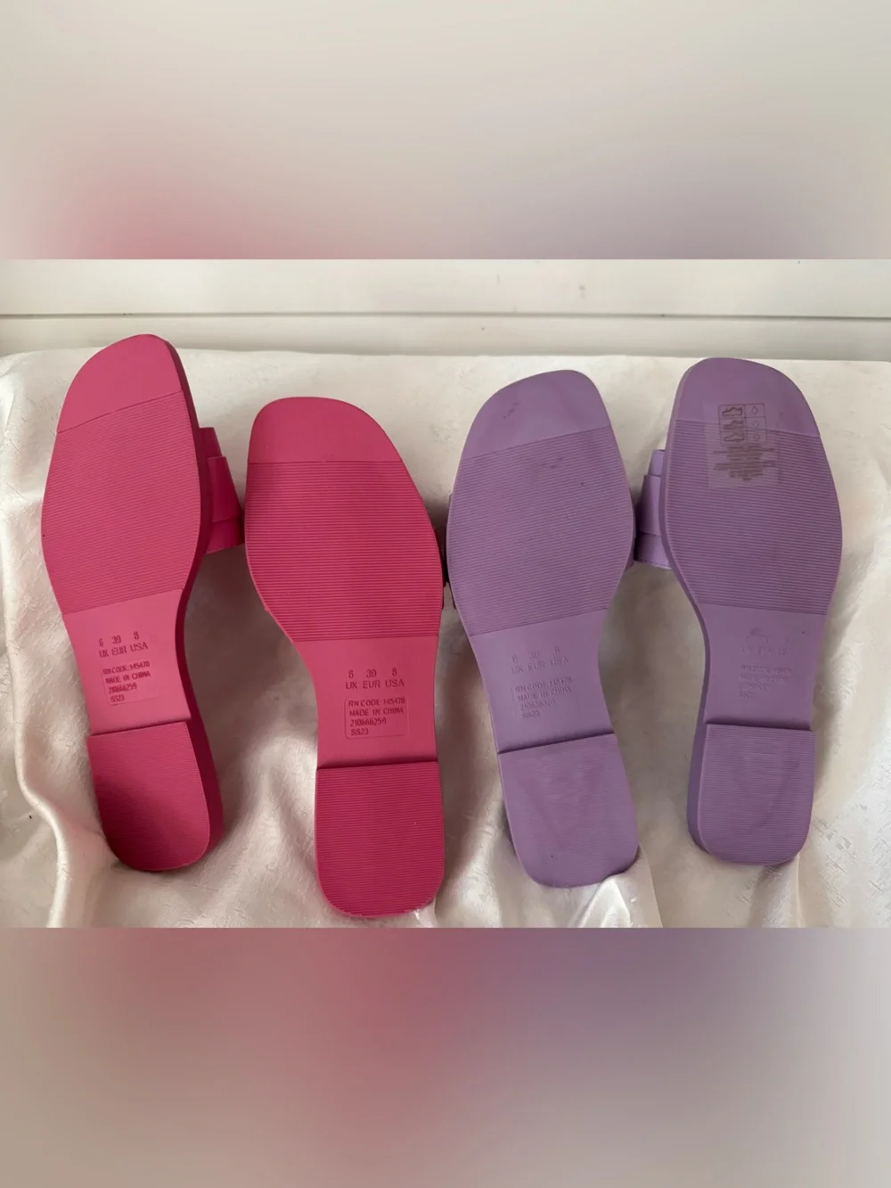 Primark Women's Pink and Lilac Square Toe Slide Sandals